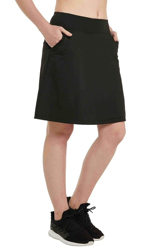 HonourSex Women's Skorts Knee Length Skirts with Pockets, Black, Large