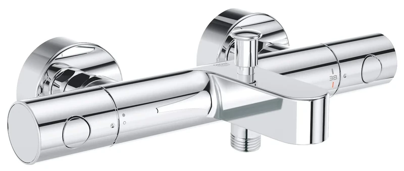 GROHE Precision Get - Wall Mounted Thermostatic Bath Mixer (Water Saving Technology, Ergonomically Metal Handles, Safety Button at 38°C, Adjustable Economy Stop, Diverter Valve), Chrome, 34774000