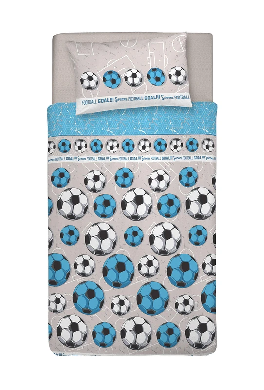 PENSIERI DELICATI Single Duvet Cover Set, 100% Cotton, Complete with 155 x 200 cm Bag and 1 Pillowcase 52 x 82 cm, Made in Italy, Duvet Cover Machine Washable At 40 Degrees, Blue Football Design - Image 1