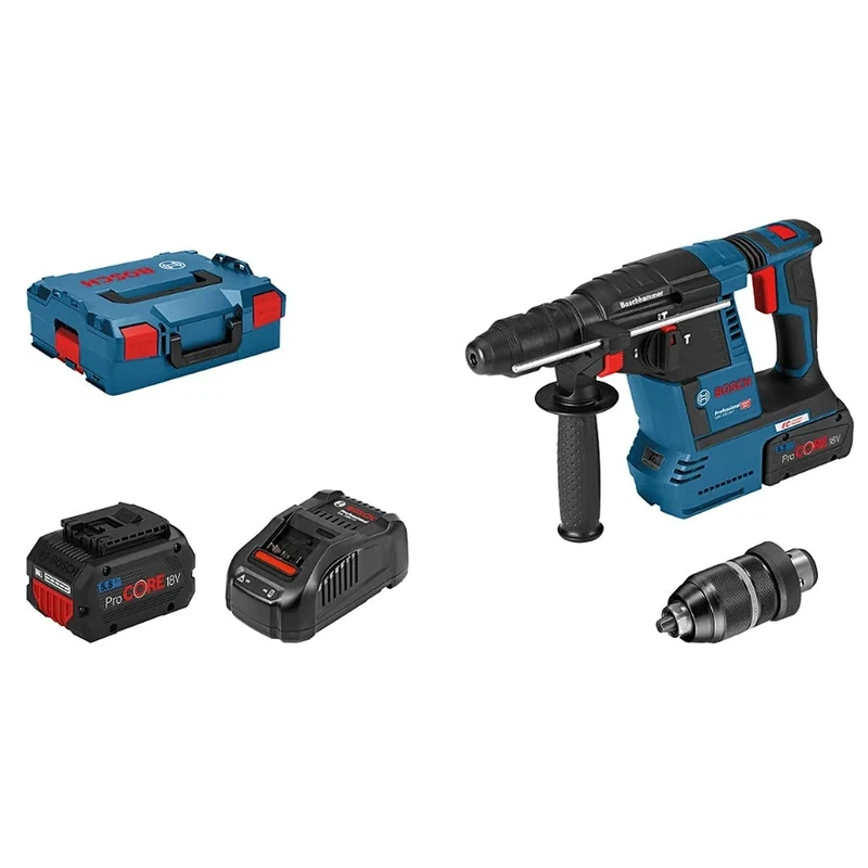 Bosch Professional 18V System Akku Bohrhammer GBH 18V-26 F (2,6 J, SDS plus, inkl. 2x5.5 Ah ProCORE18V Akkus, Ladegerät GAL 1880 CV, in L-BOXX 136)