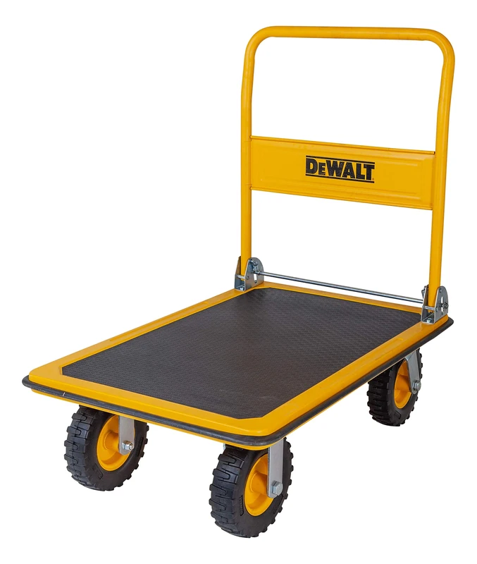 DeWALT DXWT-504 Folding Steel Platform Trolley, Load Capacity 400 kg, Transport Trolley, Parcel Trolley, Sliding Bar Trolley, Puncture-proof Wheels, Large Wheels for Safe Transport on Uneven Terrain