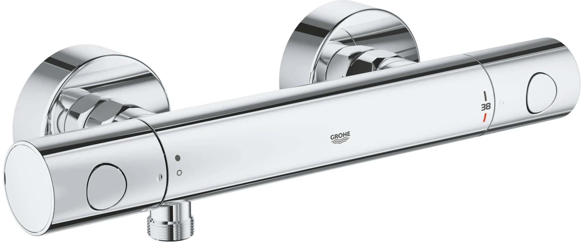 GROHE Precision Get - Thermostatic Shower Mixer - Wall Mounted - Ergonomically Shaped Metal Handles - Safety Button at 38°C - Temperature Limiter at 43°C - EcoButton - Water Saving - Chrome - 34773000