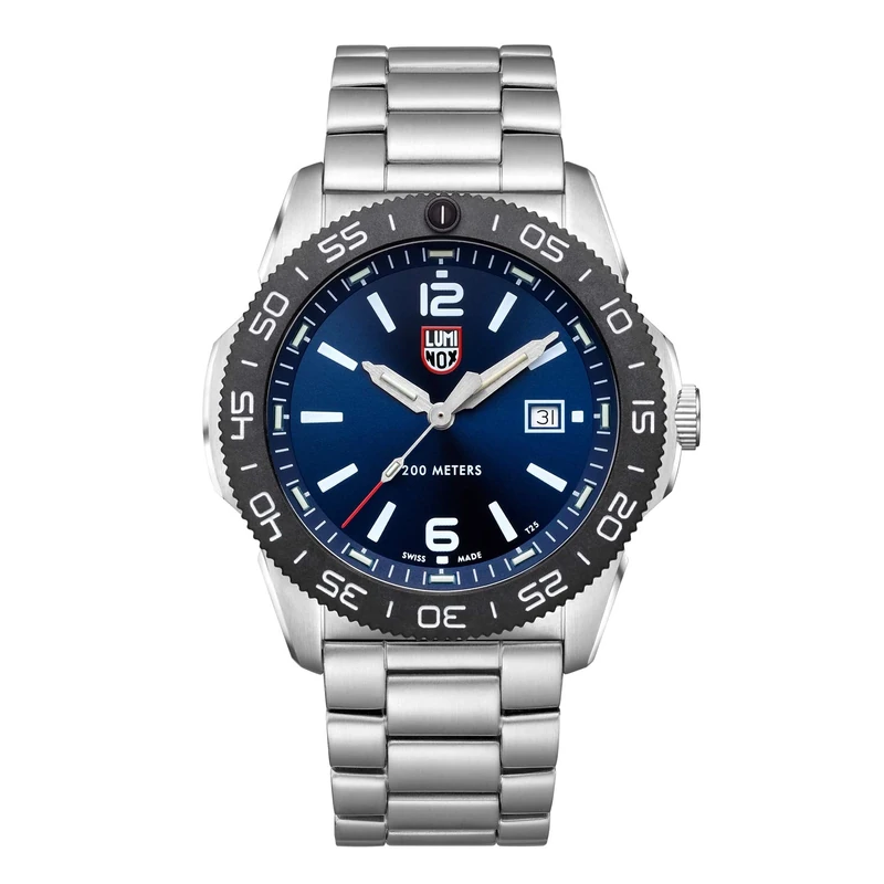 Luminox Pacific Diver XS.3123 Mens Watch 44mm - Military Dive Watch in Silver/Blue Date Function 200m Water Resistant Sapphire Glass