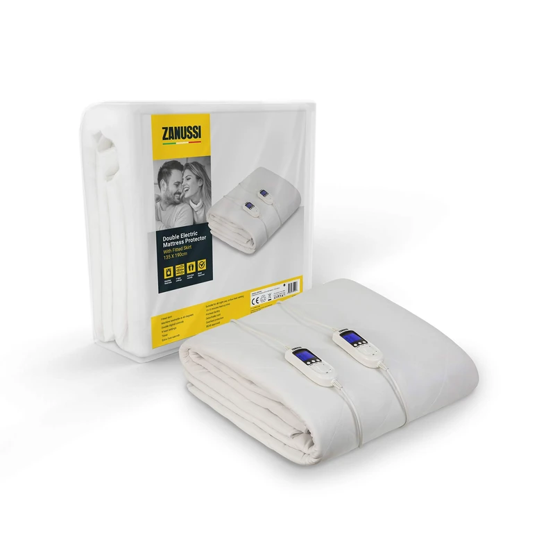 Zanussi Electric Blanket, Heated Double Fitted Underblanket, 9 Heat Settings, Low Energy & Energy Efficient, Machine Washable, Overheat Protection, 135 X 190 cm, 60W, White ZEDB7002, 2 Year Guarantee