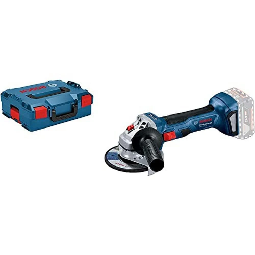 Bosch Professional 18V System Cordless Angle Grinder GWS 18V-7 (125 mm disc dia. inc. protective guard, aux. handle, backing flange, quick-locking nut, without battery/charger, L-BOXX 136)