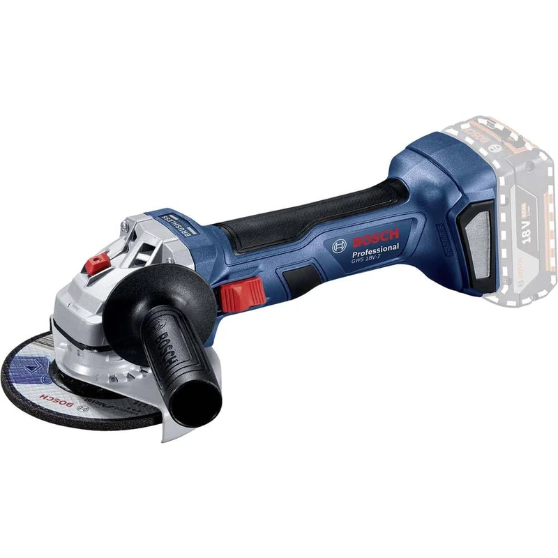Bosch Professional 18V System Cordless Angle Grinder GWS 18V-7 (125 mm disc diameter, protective guard, Aux. Handle, backing flange, locking nut, without battery/charger, in box)