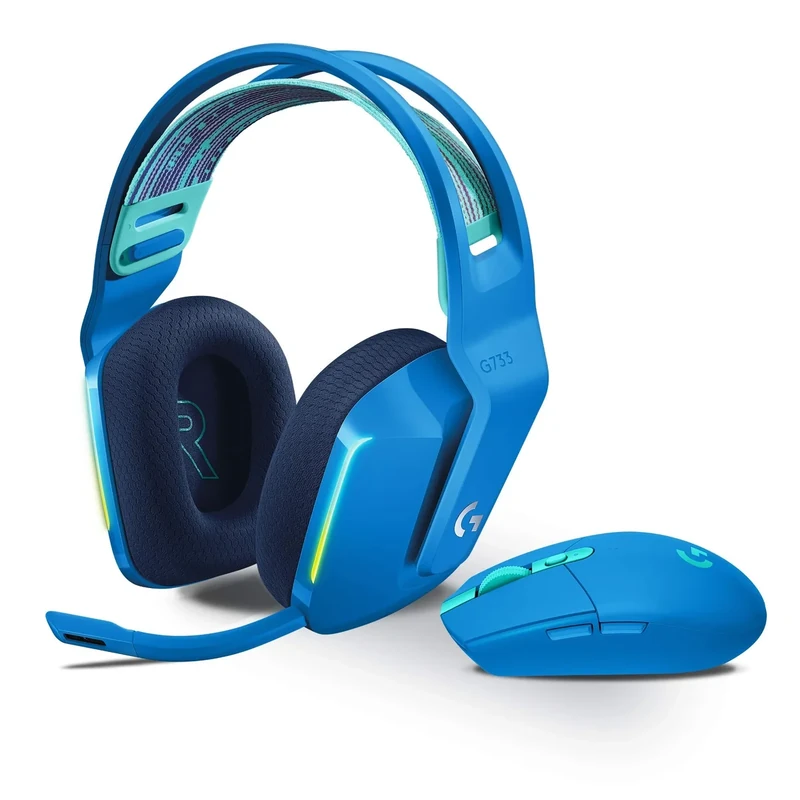 Logitech G733 LIGHTSPEED Wireless Gaming Headset with suspension headband, LIGHTSYNC RGB, Blue VO!CE mic technology and PRO-G audio drivers- BLUE