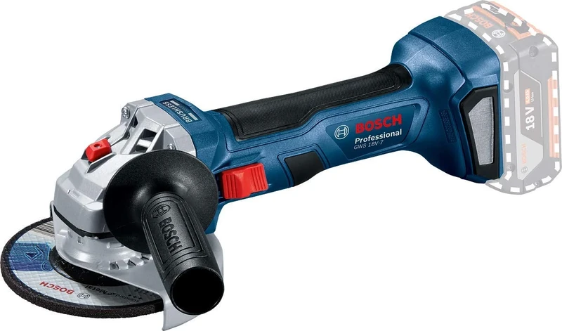 Bosch Professional 18V System Cordless Angle Grinder GWS 18V-7 (115 mm disc diameter, protective guard, Aux. Handle, backing flange, locking nut, excluding batteries/charger)