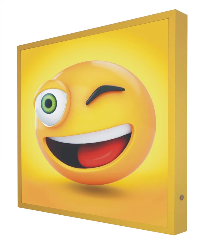 Vintage Illuminated LED Light Sign with Yellow Wood Frame Emoticone 0003 - Image 1