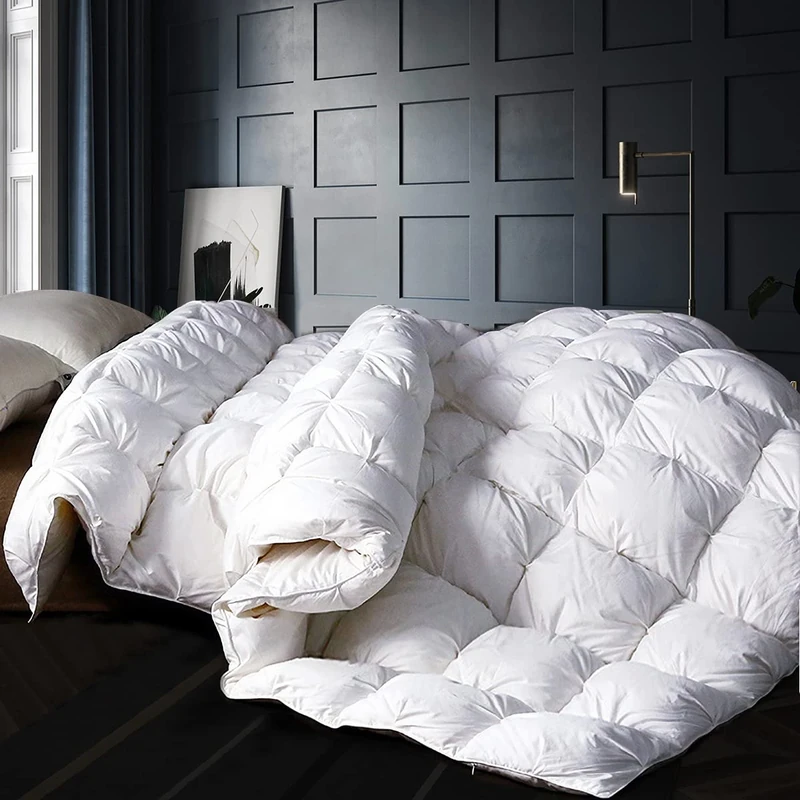Alanzimo Goose Down Comforter Duvet Inserts King Size - Luxury Medium Warmth Ultra-Soft 750 Fill-Power White Bedding Down Feathers Comforter with 8 Tabs- 65 Oz Fluffy,106x90 Pinch Pleat Design