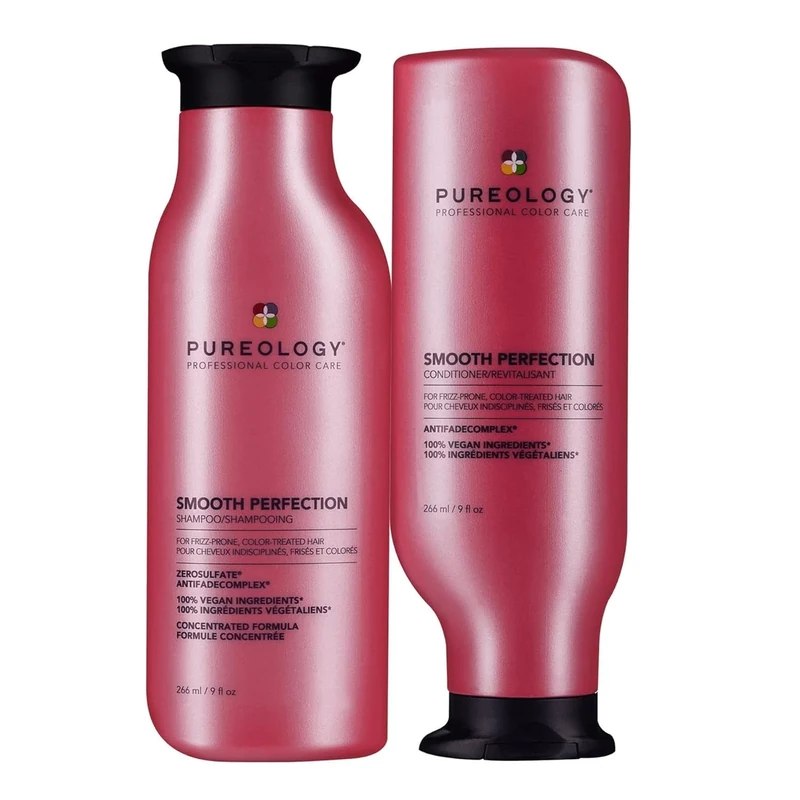 Pureology Smooth Perfection, Smoothing Shampoo and Conditioner Set, For Frizz-Prone, Colour Treated Hair, Vegan Formulas, Sulphate Free for a Gentle Cleanse