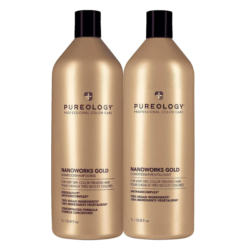 Pureology Nanoworks Gold Shampoo and Conditioner Duo Set, Colour-Treated Hair, Restores And Strengthens Hair, Vegan Formulas, Sulphate Free for a Gentle Cleanse 1000ml