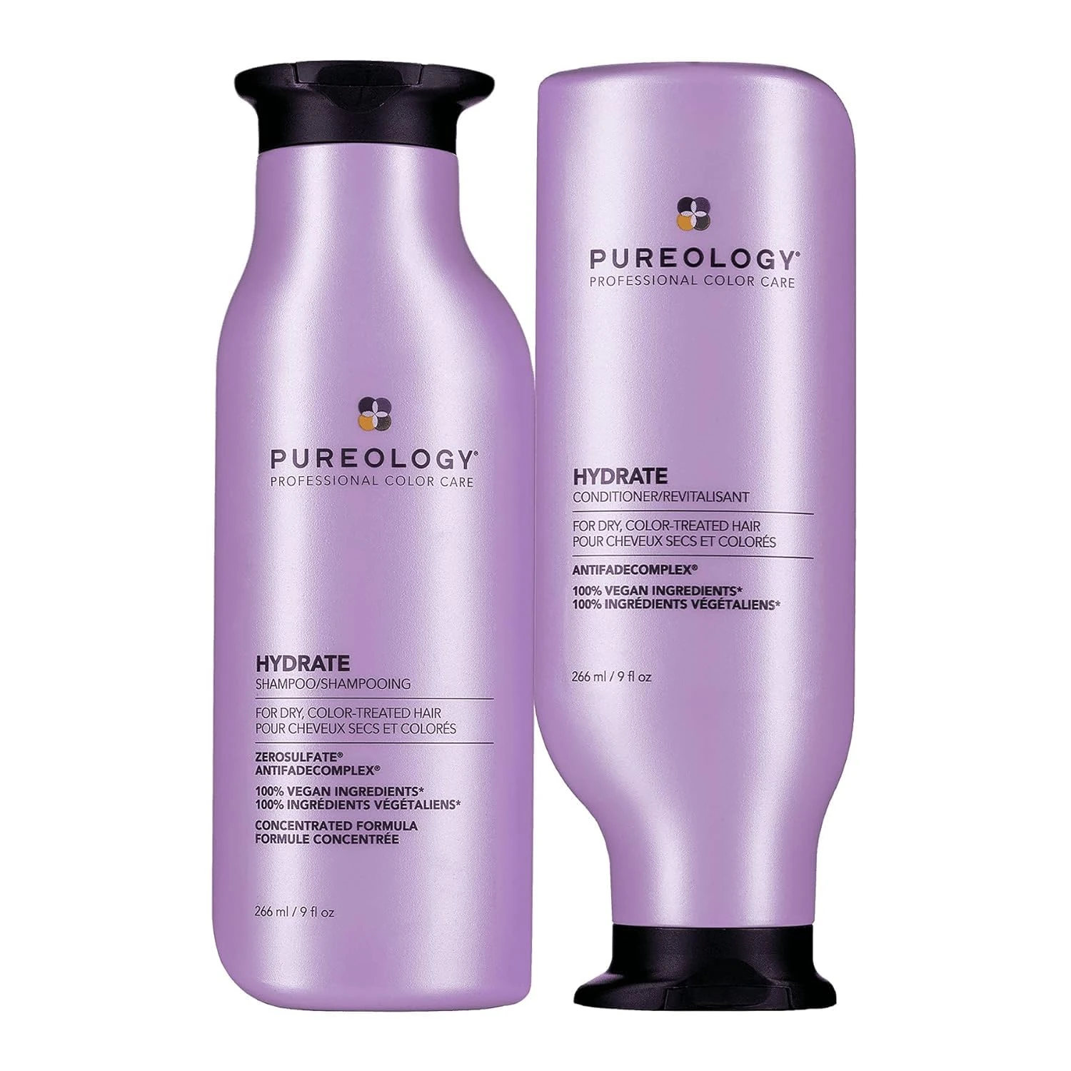 Pureology Hydrate Moisturising Shampoo and Conditioner Duo Set, For Medium to Thick Dry, Colour Treated Hair, Vegan Formulas, Sulphate Free for a Gentle Cleanse 266ml