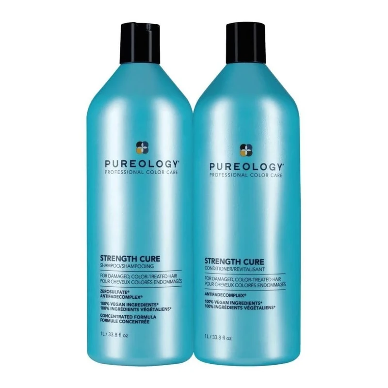 Pureology Strength Cure Strengthening Shampoo and Conditioner Duo Set, For Damaged, Colour Treated Hair, Vegan Formulas, Sulphate Free for a Gentle Cleanse 1000ml