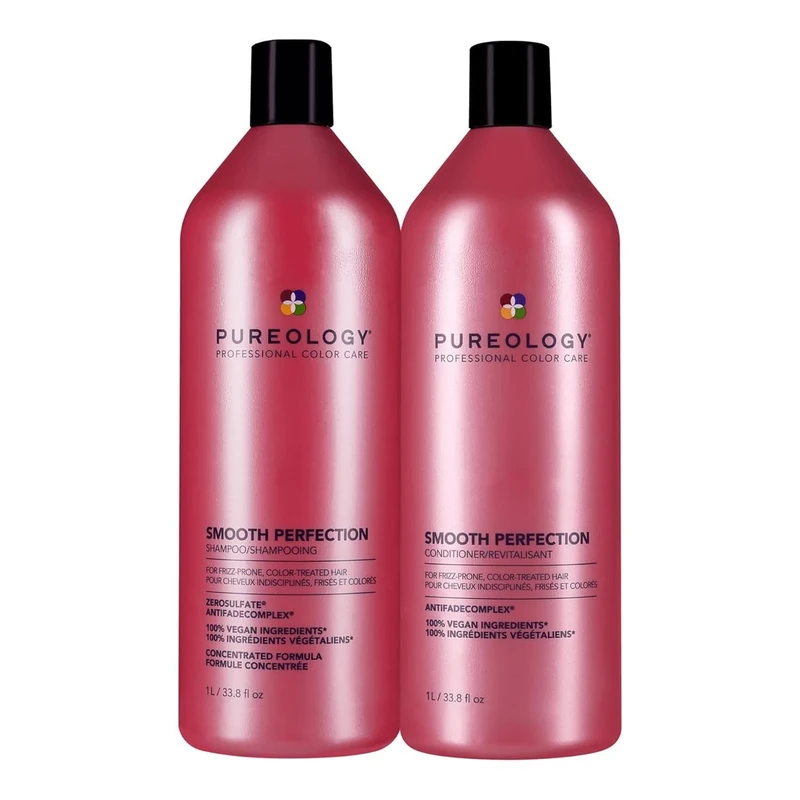 Pureology Smooth Perfection, Smoothing Shampoo and Conditioner Set, For Frizz-Prone, Colour Treated Hair, Vegan Formulas, Sulphate Free for a Gentle Cleanse
