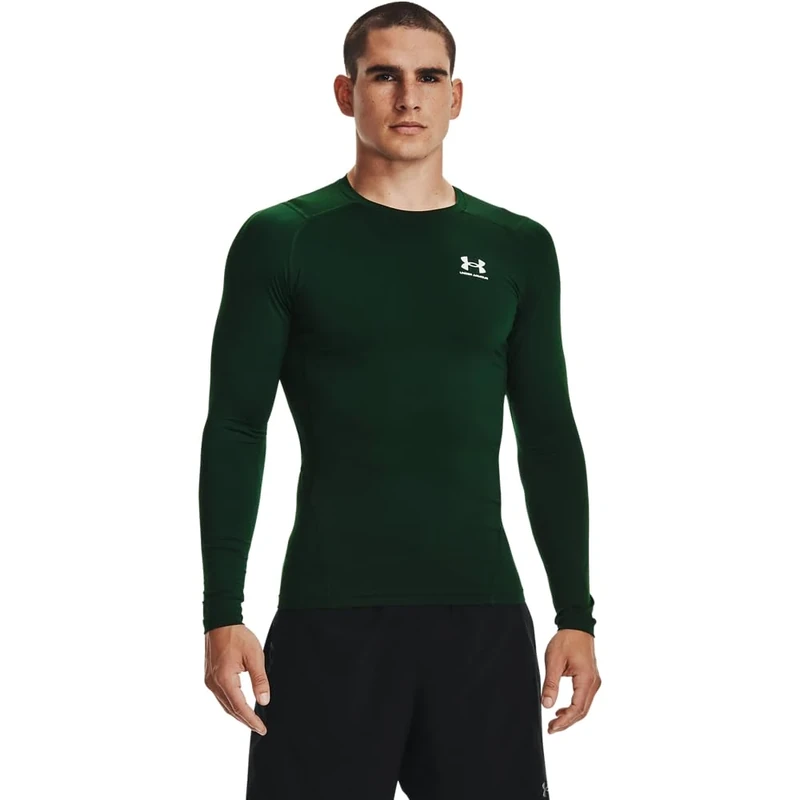 Under Armour Men's HeatGear Compression Long-Sleeve T-Shirt, Forest Green (301)/White, M Tall