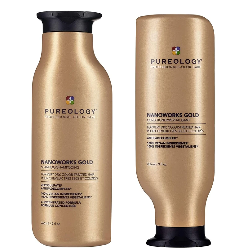 Pureology Nanoworks Gold, Shampoo and Conditioner Set, For Fine, Colour-Treated Hair, Restores And Strengthens Hair, Vegan Formulas, Sulphate Free for a Gentle Cleanse