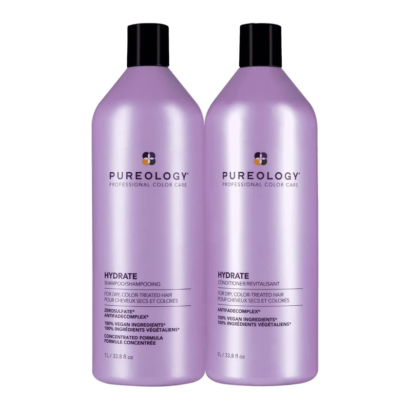 Pureology Hydrate Moisturising Shampoo and Conditioner Duo Set, For Medium to Thick Dry, Colour Treated Hair, Vegan Formulas, Sulphate Free for a Gentle Cleanse 1000ml