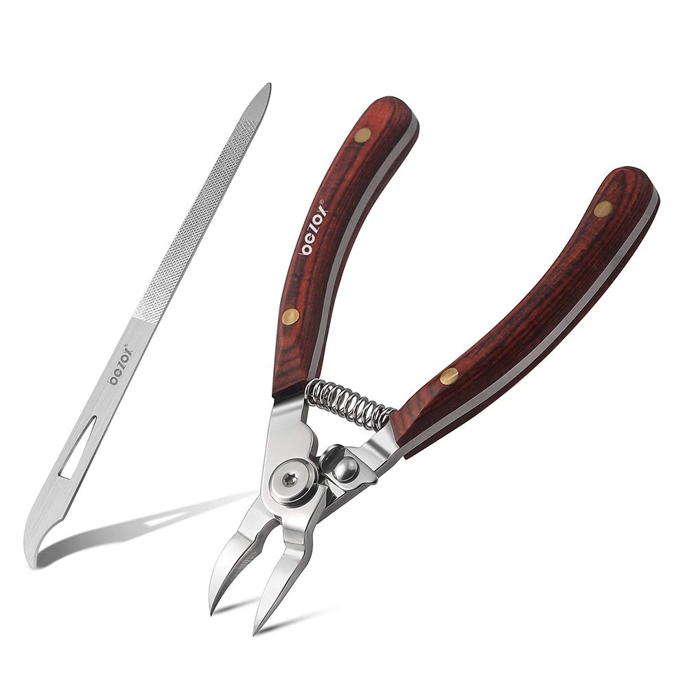 BEZOX Upgraded Toenail Clippers with Wooden Handle, Nail Clippers Set for Thick Hard Ingrown Toenails, Sharp Toe Nail Scissors and Metal Nail File - Metal Gift Box Packaging