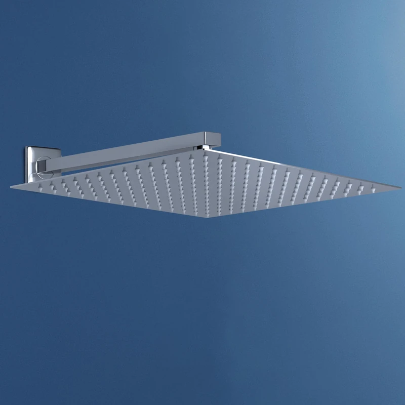 JOHO Rain Shower Head with Stainless Steel Shower Arm for Bathroom, 16 Inches Large Shower Head with Square Silicone Nozzle, 40 x 40 cm – Shower Arm 37 cm Chrome