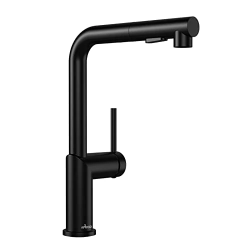 APPASO Kitchen Tap with Pull Out Spray, 360° Swivel, Matt Black, Black