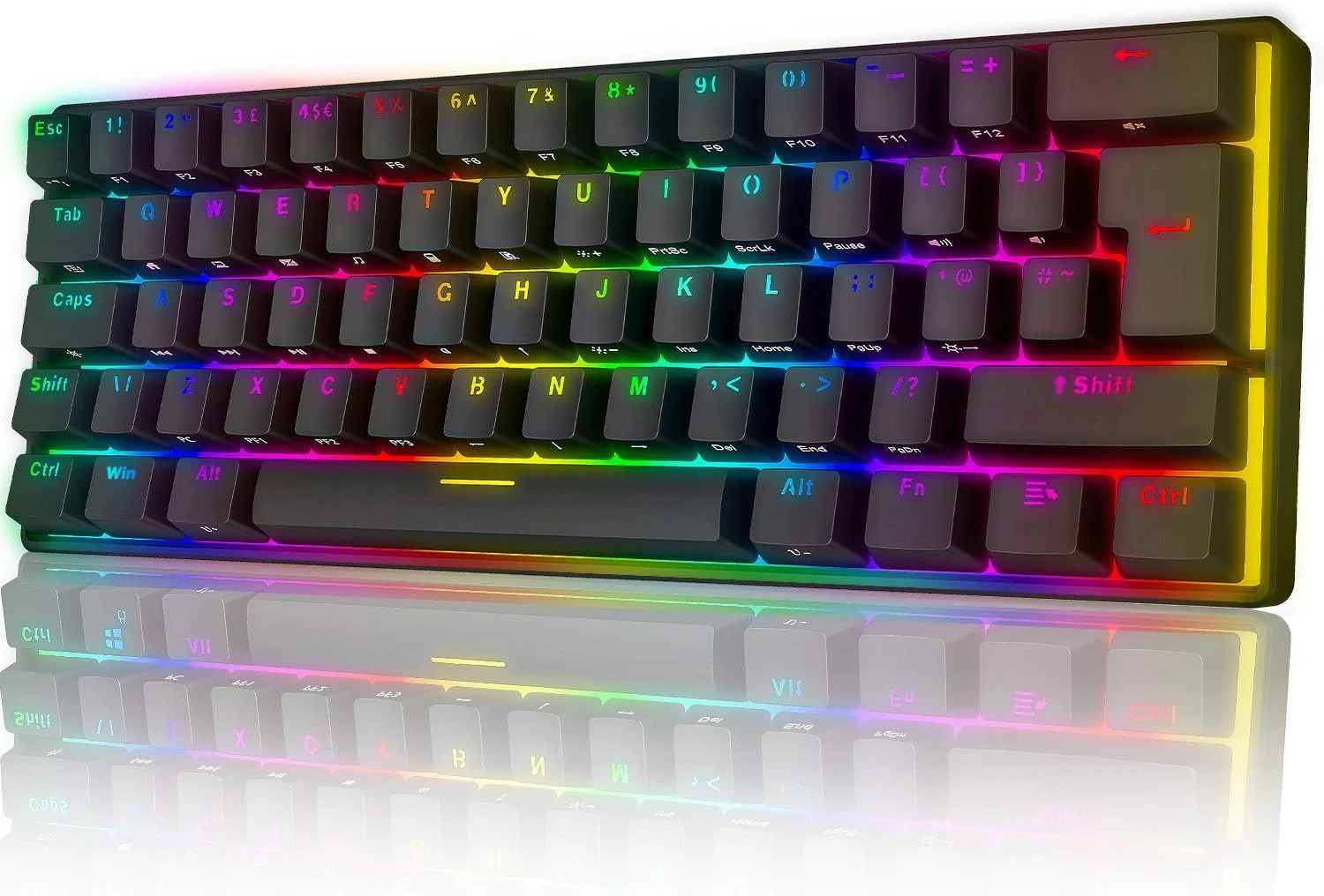 UrChoiceLtd Magic-Refiner UK Layout 60% True Mechanical Gaming Keyboard Type C Wired 62 Keys LED Backlit USB Waterproof Keyboard 14 Chroma RGB Backlight Full Anti-ghosting,for PC/MAC (Blue Switch)