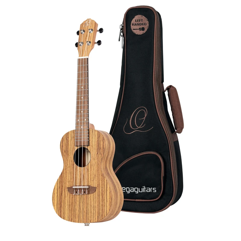 Ortega Guitars Concert Ukulele Lefthanded – Electro-Acoustic – Timber Series – Including Gigbag – Zebrawood, Natural (RFU11ZE-L)
