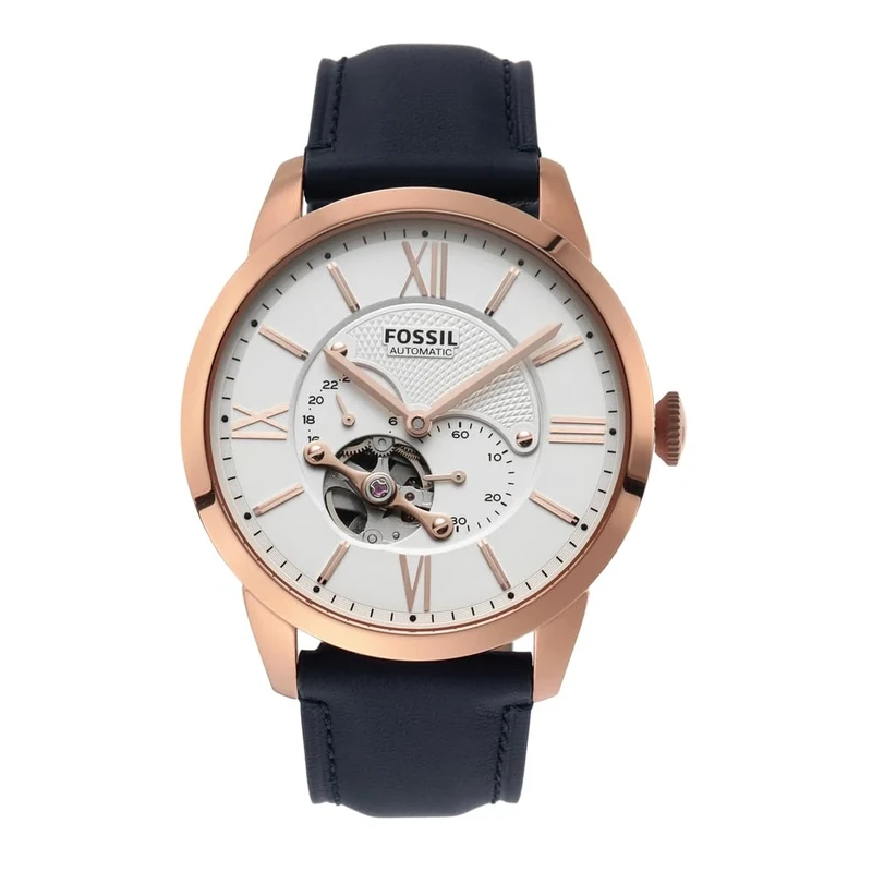 Fossil Watch for Men Townsman Auto, Automatic Movement, 44 mm Rose Gold Stainless Steel Case with a Leather Strap, ME3171