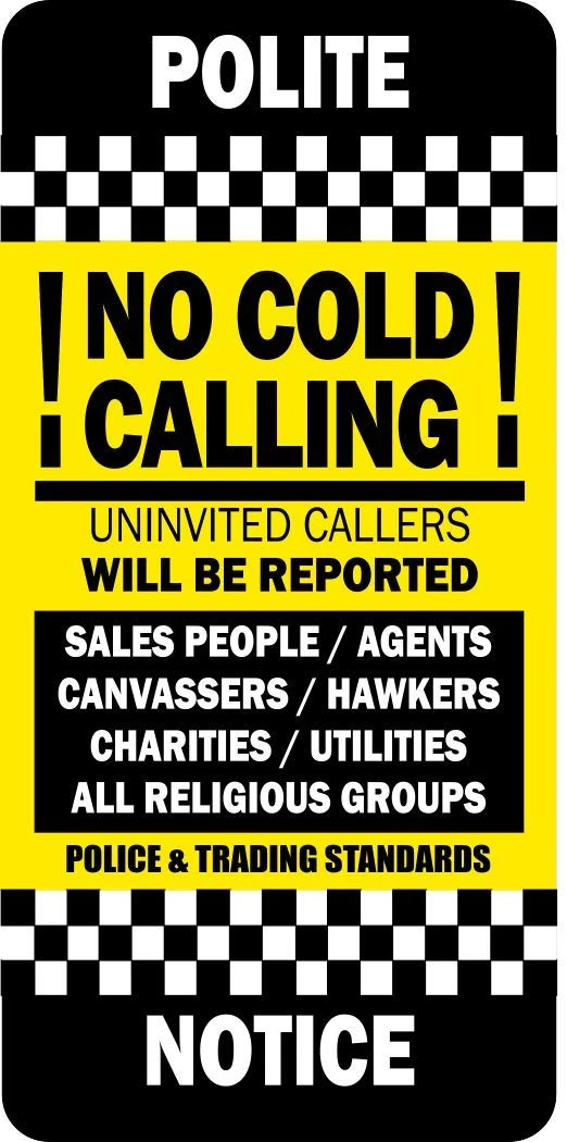 No Junk Mail Sign Sticker - No Cold Calling Sign Sticker - For Front Door Letter Box - Self Adhesive Vinyl Label Durable and Resistant Waterproof Heat proof Highly Indoor Outdoor (1 x No Cold Calling)