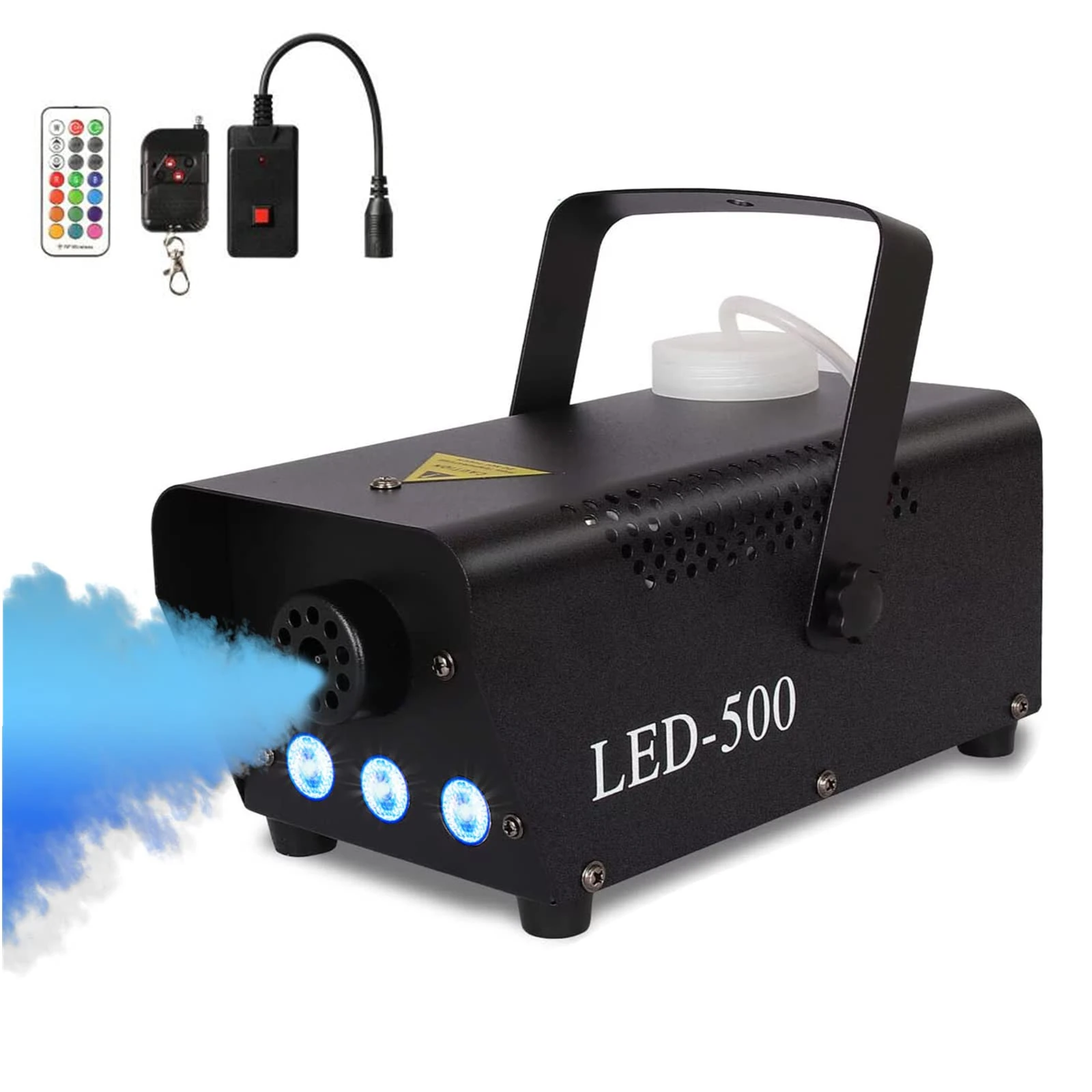 Smoke Machine Mini 500 W with RGB Mixed Colour LED Lights, Fog Machine with Automatico Fog & Radio Remote Controls for Halloween Party Wedding Stage Effect