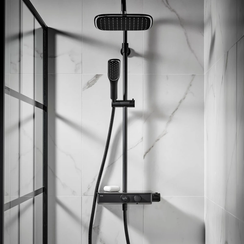 Triton Matte Black Thermostatic Mixer Shower with Rainfall Shower Head