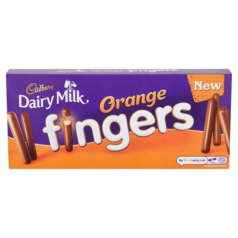 Cadbury Dairy Milk Orange Fingers, Crunchy Biscuits Coated in Orange Flavoured Milk Chocolate, 114 g Sharing Box (Pack of 1)