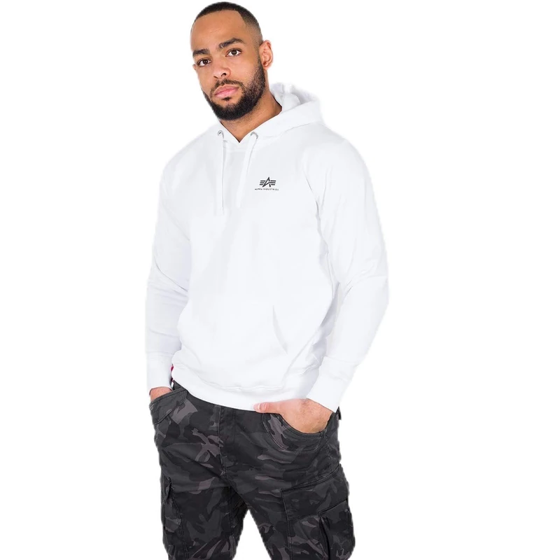 Alpha Industries Men's Basic Hoody Small Logo Hooded Sweatshirt, Charcoal Heather, S