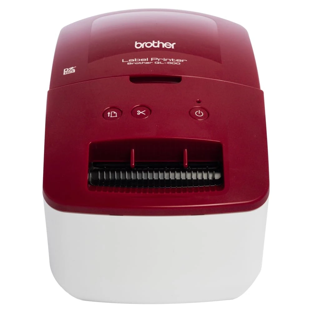Brother QL-600R Label Maker, USB 2.0, Address Label Printer, Desktop, Up to 62mm Wide Labels, UK Plug