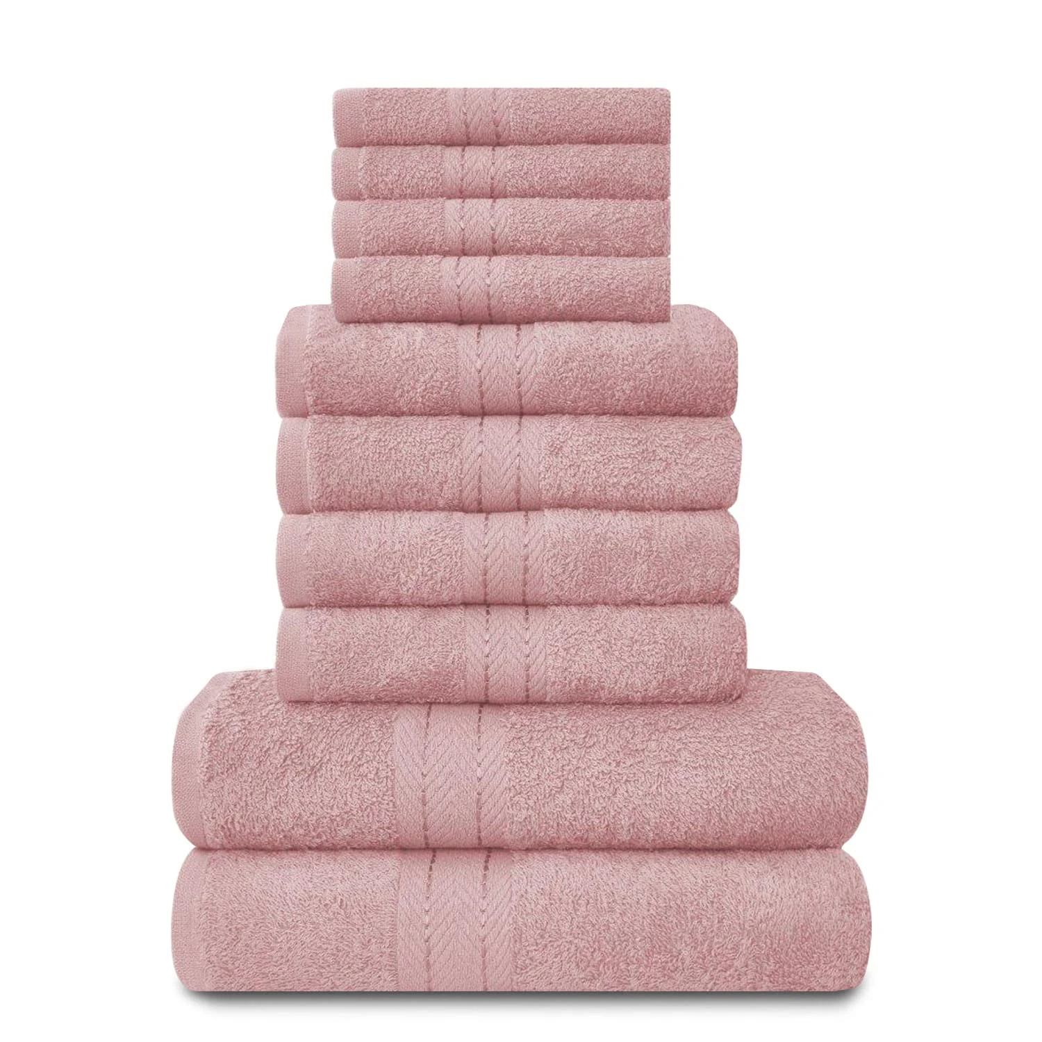 GC GAVENO CAVAILIA Towels Family Bale Set - 10 Piece 100% Egyptian Cotton, 4x Face 4x Hand 2x Bath Towel, Premium Quality Highly Water Absorbent Bathroom Accessories, Machine Washable, Blush Pink