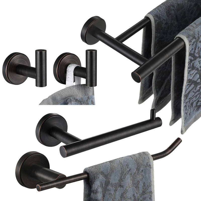 JQK Bathroom Hardware Set Oil Rubbed Bronze, 5-Piece Bath Accessories Set Wall Mount Includes 24 in Towel Bar, 9 in HT Bar, TP Holder, Towel Hook x 2, BAS105-ORB