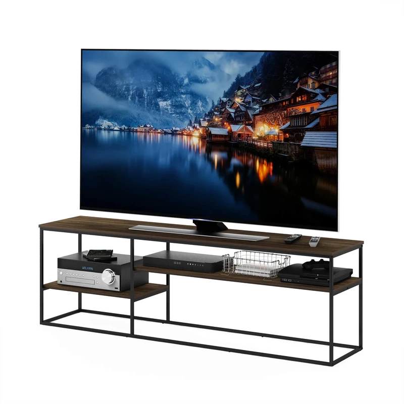 Furinno Moretti Modern Lifestyle TV Stand for TV up to 78 Inch, Columbia Walnut