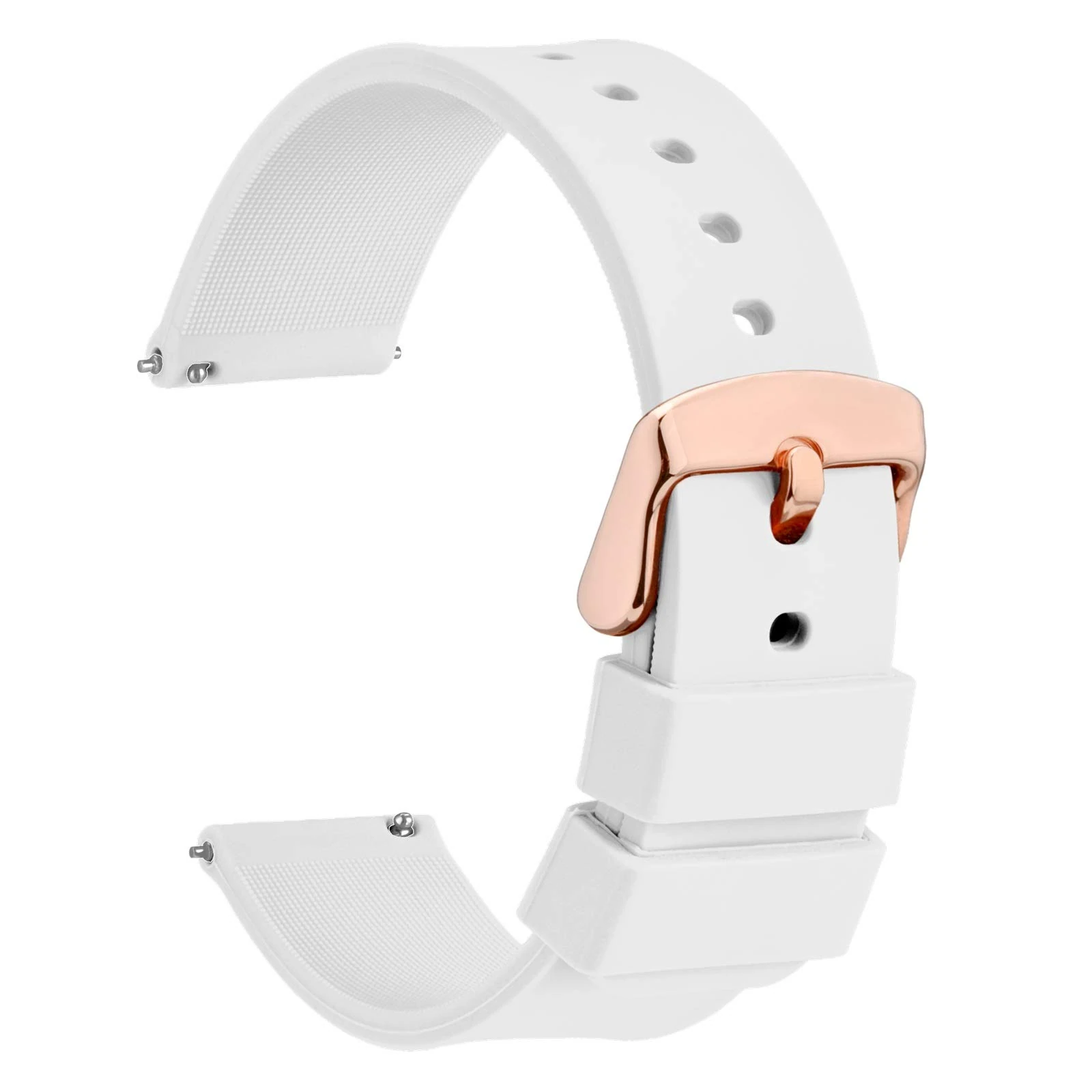 WOCCI 18mm Silicone Watch Strap with Rose Gold Buckle, Quick Release Bracelet (White)