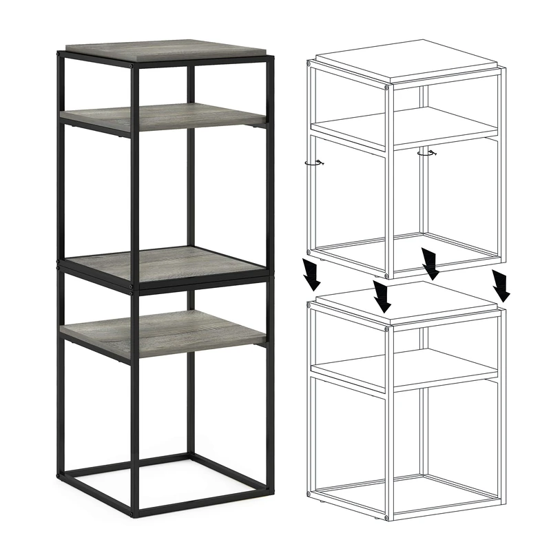 Furinno Moretti Modern Lifestyle Stackable Shelf, 2-Tier, French Oak Grey