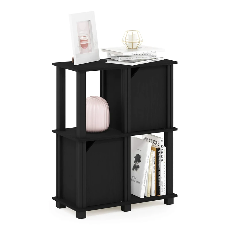 Furinno Brahms 3-Tier Storage Shelf with 2 Doors, Black Oak/Black