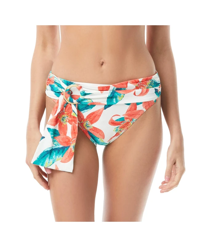 Vince Camuto Wild Oleander Belted High Leg Bottoms - White - X-Small