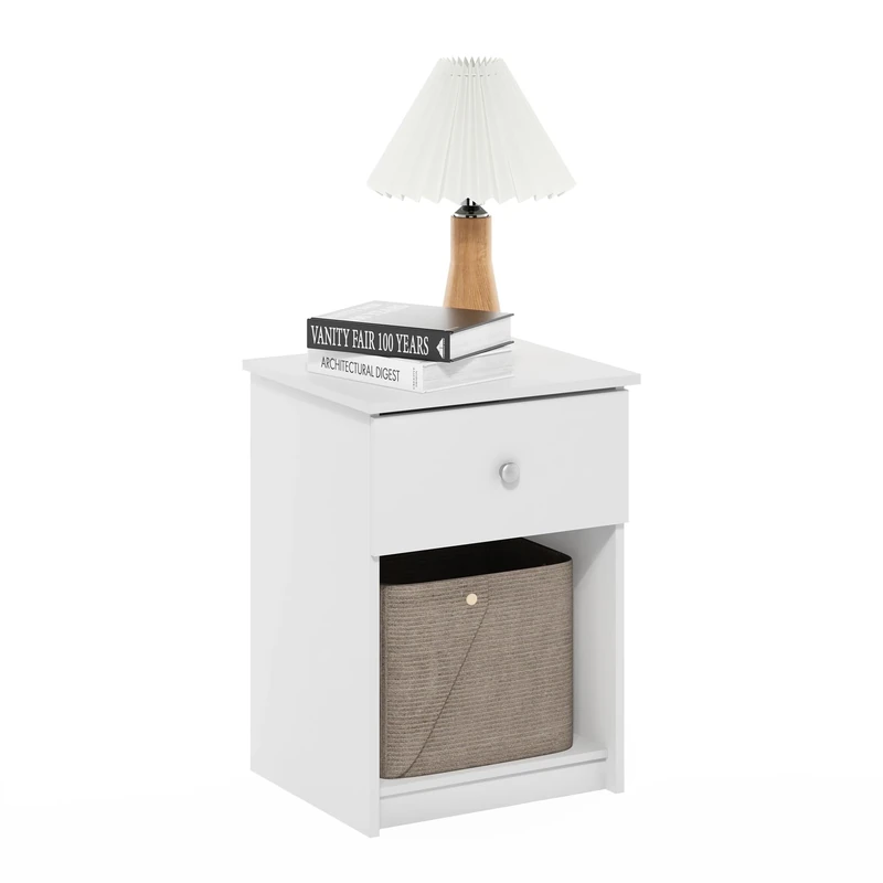 Furinno Tidur Nightstand with One Drawer, White - Image 1