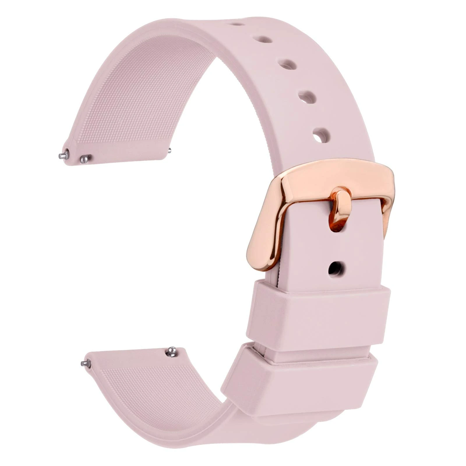 WOCCI 14mm Silicone Watch Strap with Rose Gold Buckle, Quick Release Bracelet (Light Pink)