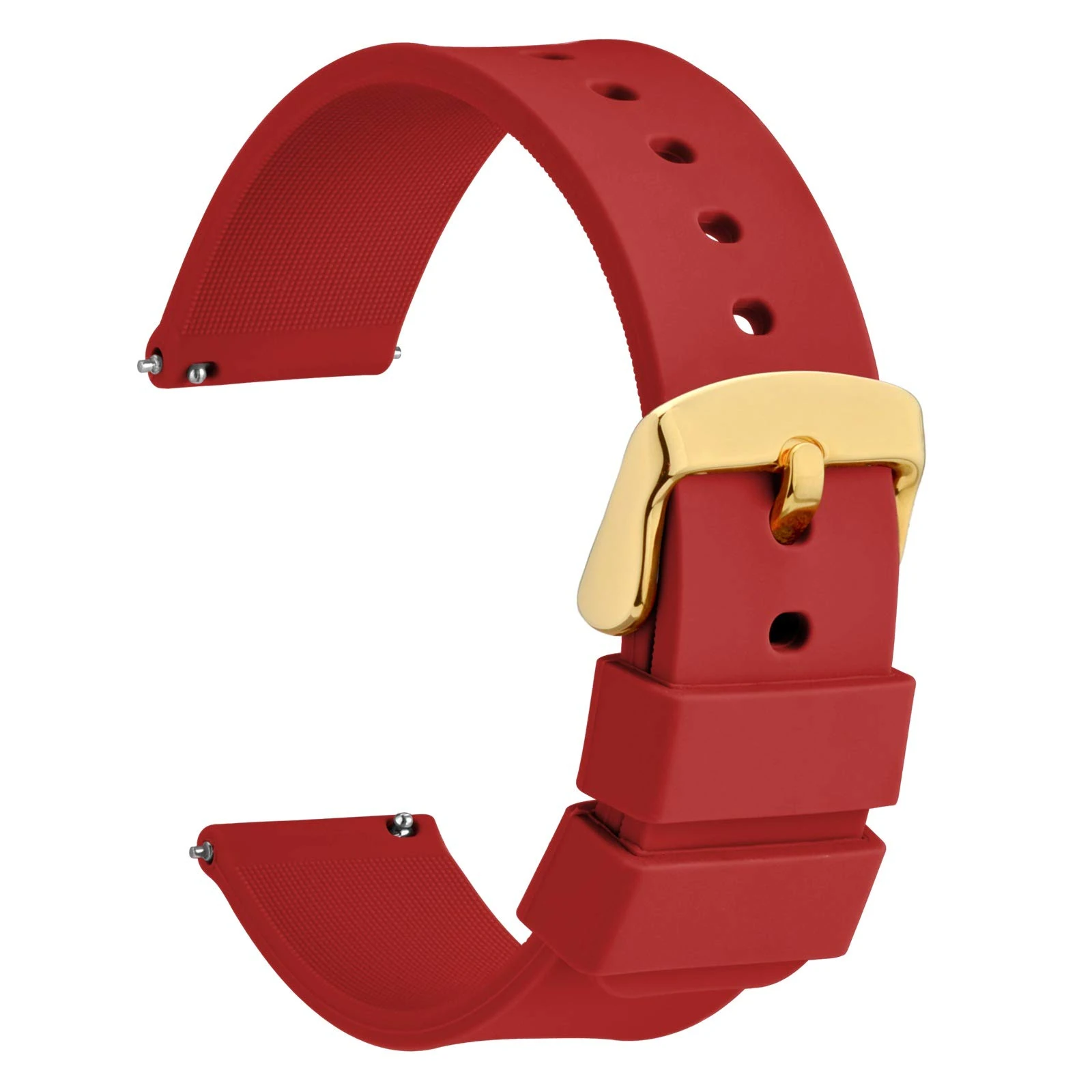 WOCCI 14mm Silicone Watch Strap with Gold Buckle, Quick Release Bracelet (Red)