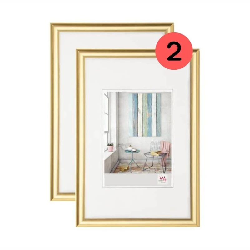 walther Design Picture Frame Gold 40 x 60 cm Twin Pack, Trendstyle Plastic Frame KP460GD