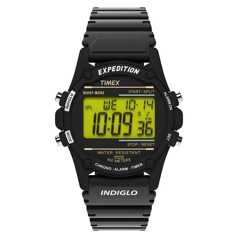 Timex Expedition CAT 40 mm Mens Digital Alarm Timer Black Resin Watch T5K463