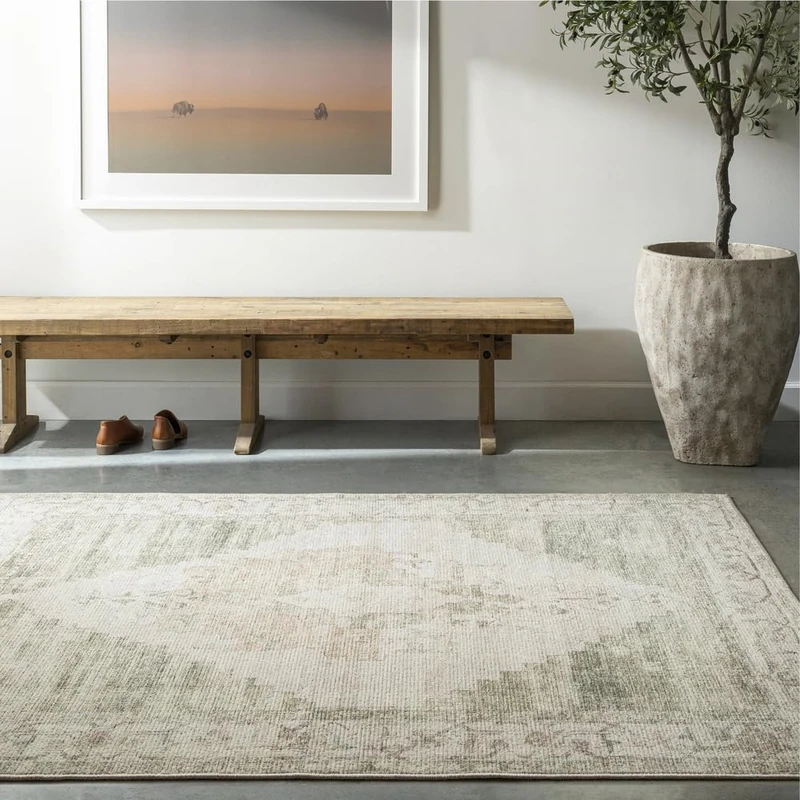 Livabliss x Becki Owens Luca Vintage Rug - Area Rugs Living Room 120x170 cm, Dining Floor, Kitchen, Traditional Multicoloured Boho Style, Easy Care Pile, Bohemian Large Rug, Ivory, Olive Green, Tan