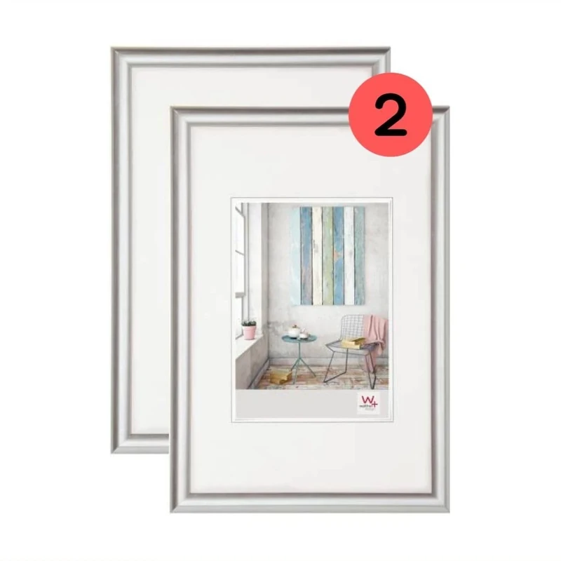 walther Design Picture Frame Silver 40 x 60 cm Twin Pack, Trendstyle Plastic Frame KP460SD