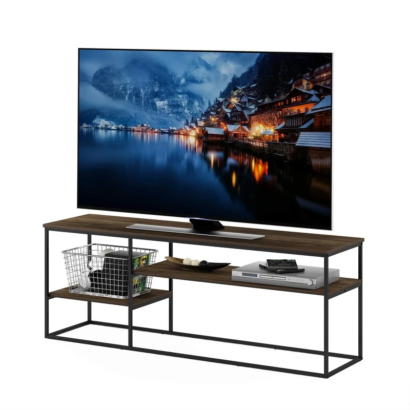 Furinno Moretti Modern Lifestyle TV Stand for TV up to 65 Inch, Columbia Walnut