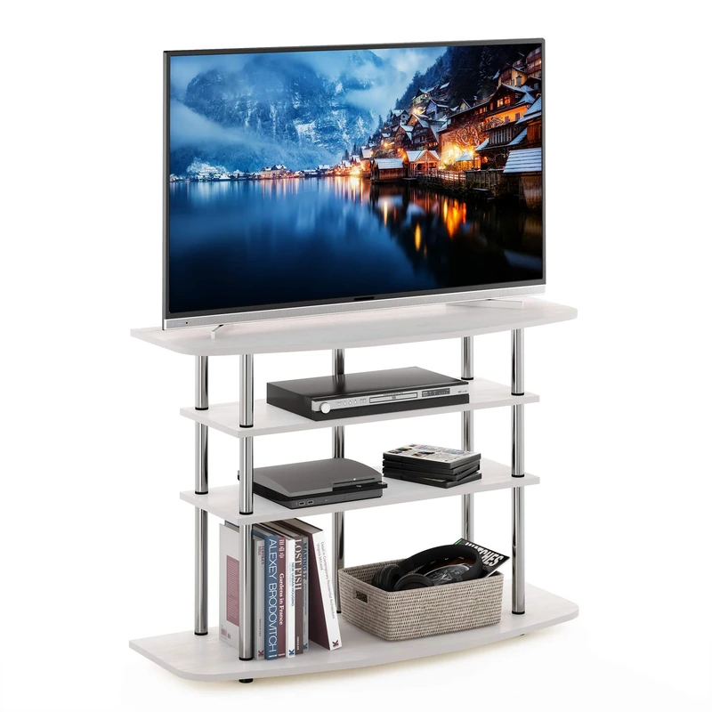 Furinno TURN-N-TUBE TV Stand, 4-Tier Entertainment Center, TV Console for TV up to 46 Inch, for Living Room, Bedroom, White Oak